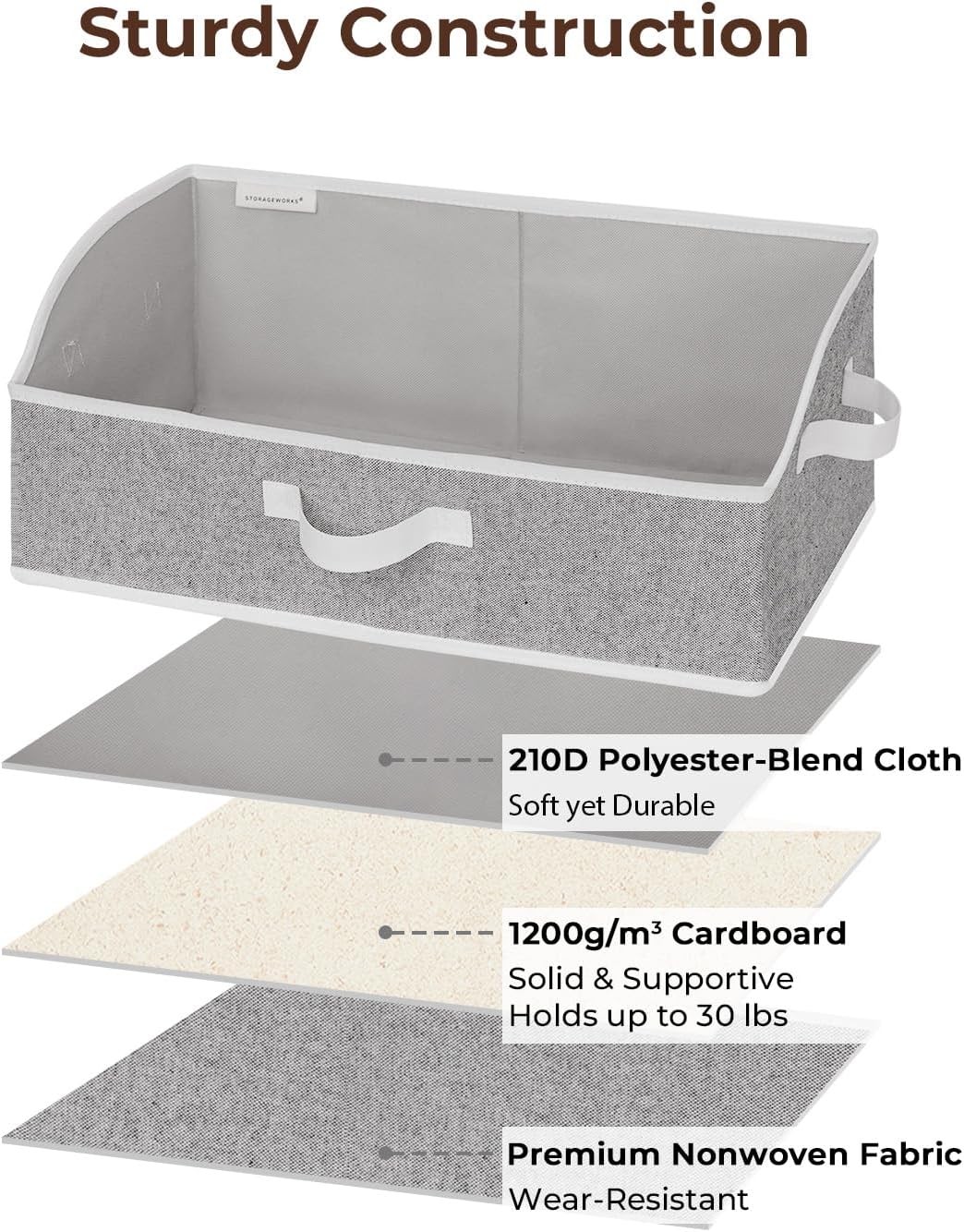 StorageWorks Trapezoid Closet Storage Bins - Foldable Fabric Organizing Baskets, Large Gray, 3-Pack