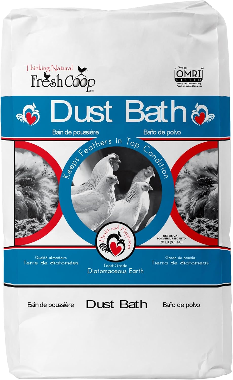 Progressive Planet Fresh Coop Dust Bath - 20lbs Food-Grade Diatomaceous Earth & Calcium Clay for Healthy Feathers