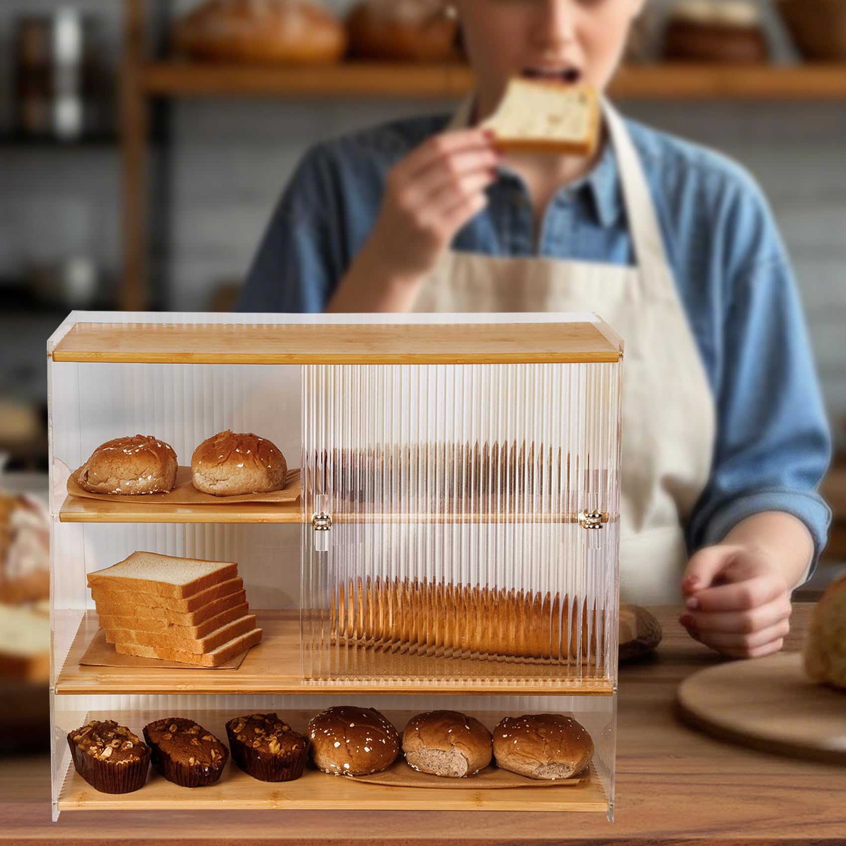 YCHLCHL Durable 4-Layer Bread Box Coffee Cup Storage,Kitchen Counter Decor Organizer