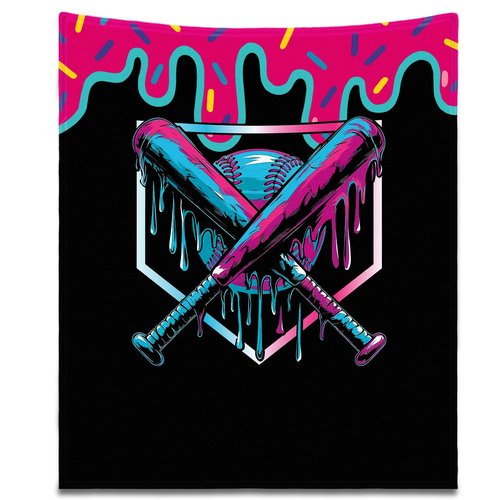 Tegeme Baseball Drip Ice Cream Blanket Pink Baseball Drip Ice Cream Throw Blanket Warm Ultra Soft Flannel Blankets for Bed Travel Sofa Living Room Decoration Gifts, 50" x 40", Black