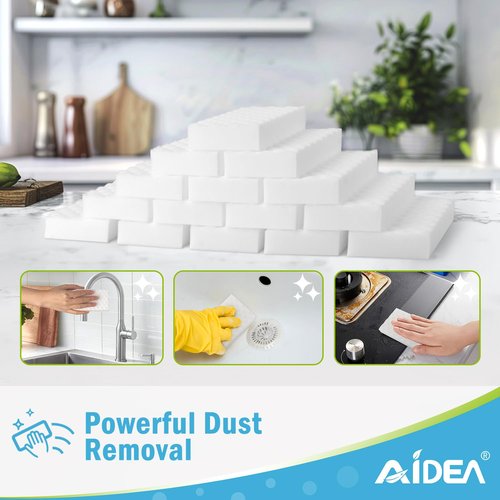 AIDEA Magic Sponges Cleaning Eraser, 2X Density Stronger Sponge for Household, Powerful Scrubber Foam Pads, Multi-Surface Cleaning Supplies for Kitchen, Furniture, Bathroom, Sink, Wall, 48 Pads
