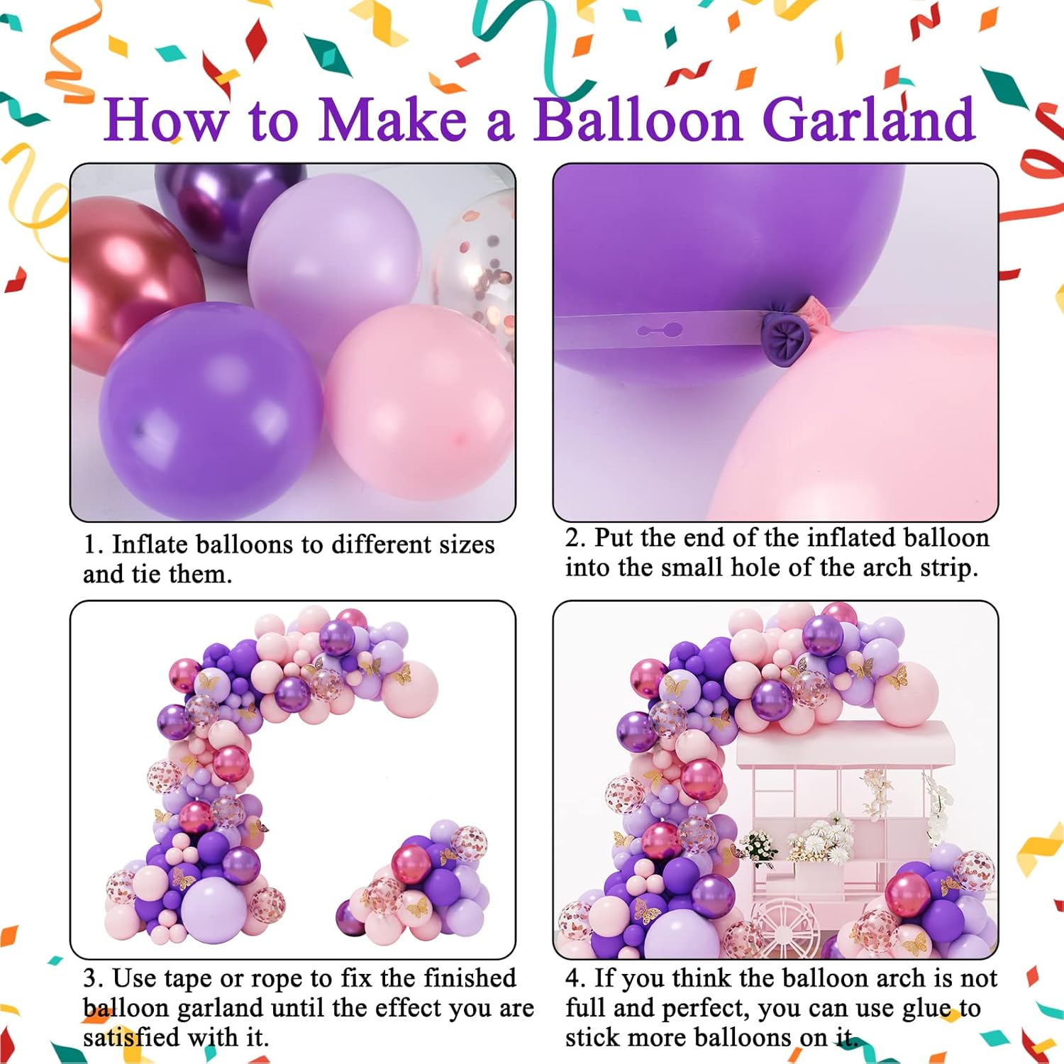 RUBFAC Balloon Garland Kit - 143pcs Pink & Purple with Butterfly Stickers | Perfect for Baby Showers & Parties