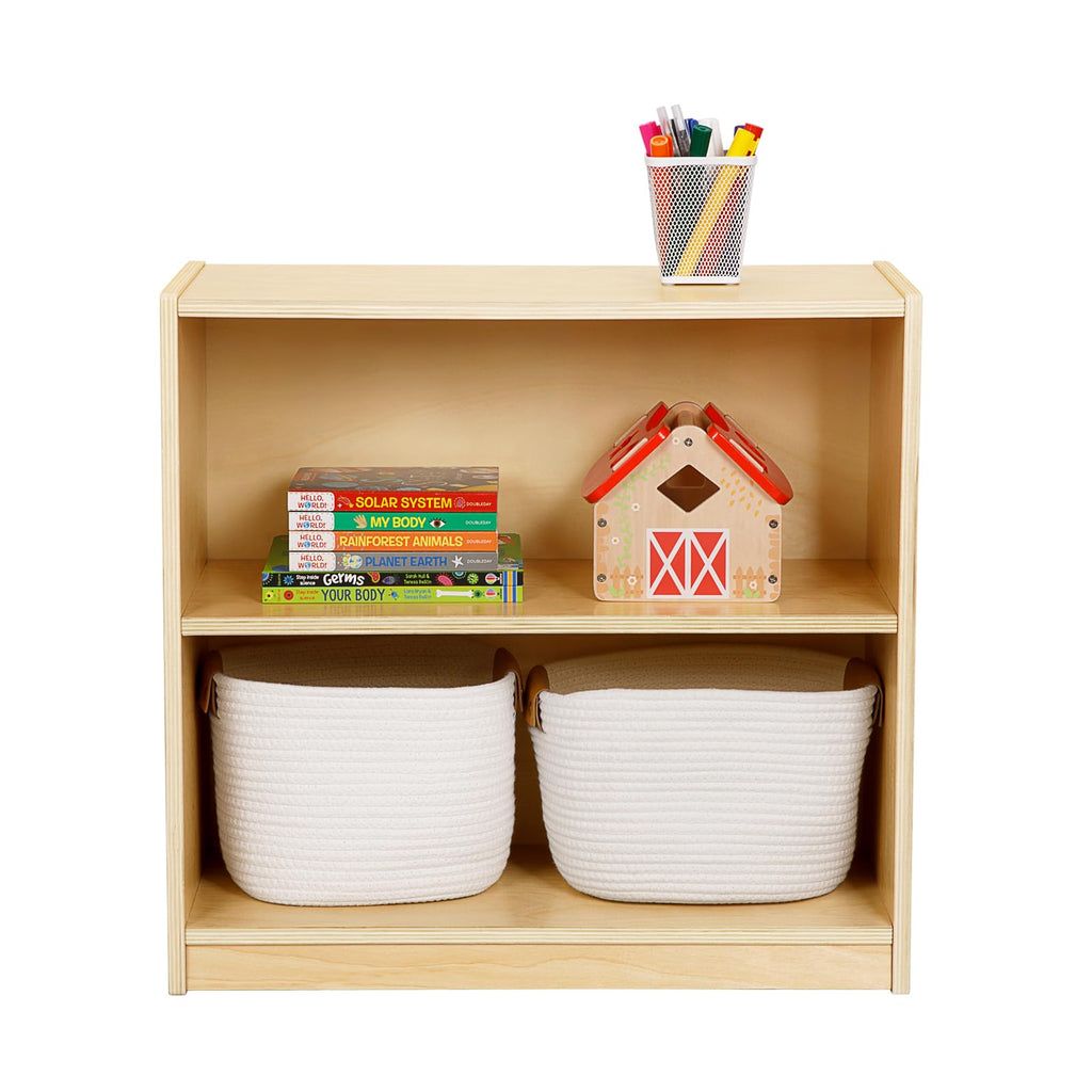 OOOK Montessori Toy Shelf, 2-Tier Wooden Storage Shelf for Kids, Modern Style, Kids Bookshelf and Toy Storage, Classroom, Kindergarten, Playroom, Daycare Center