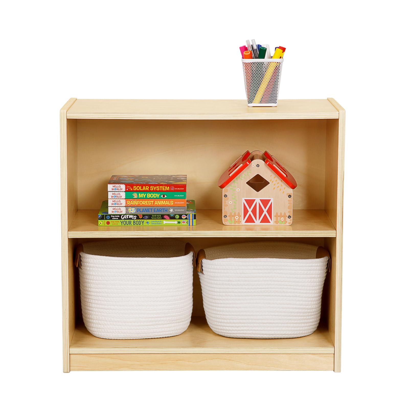 OOOK Montessori Toy Shelf, 2-Tier Wooden Storage Shelf for Kids, Modern Style, Kids Bookshelf and Toy Storage, Classroom, Kindergarten, Playroom, Daycare Center