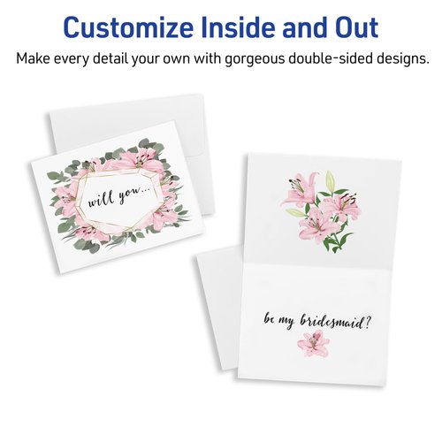 Avery Printable Note Cards, Envelopes Included, 4.25" x 5.5", Textured White, Laser & Inkjet Compatible, 50 Blank Cards Total, Great for Product Branding, Marketing, and More (3379)