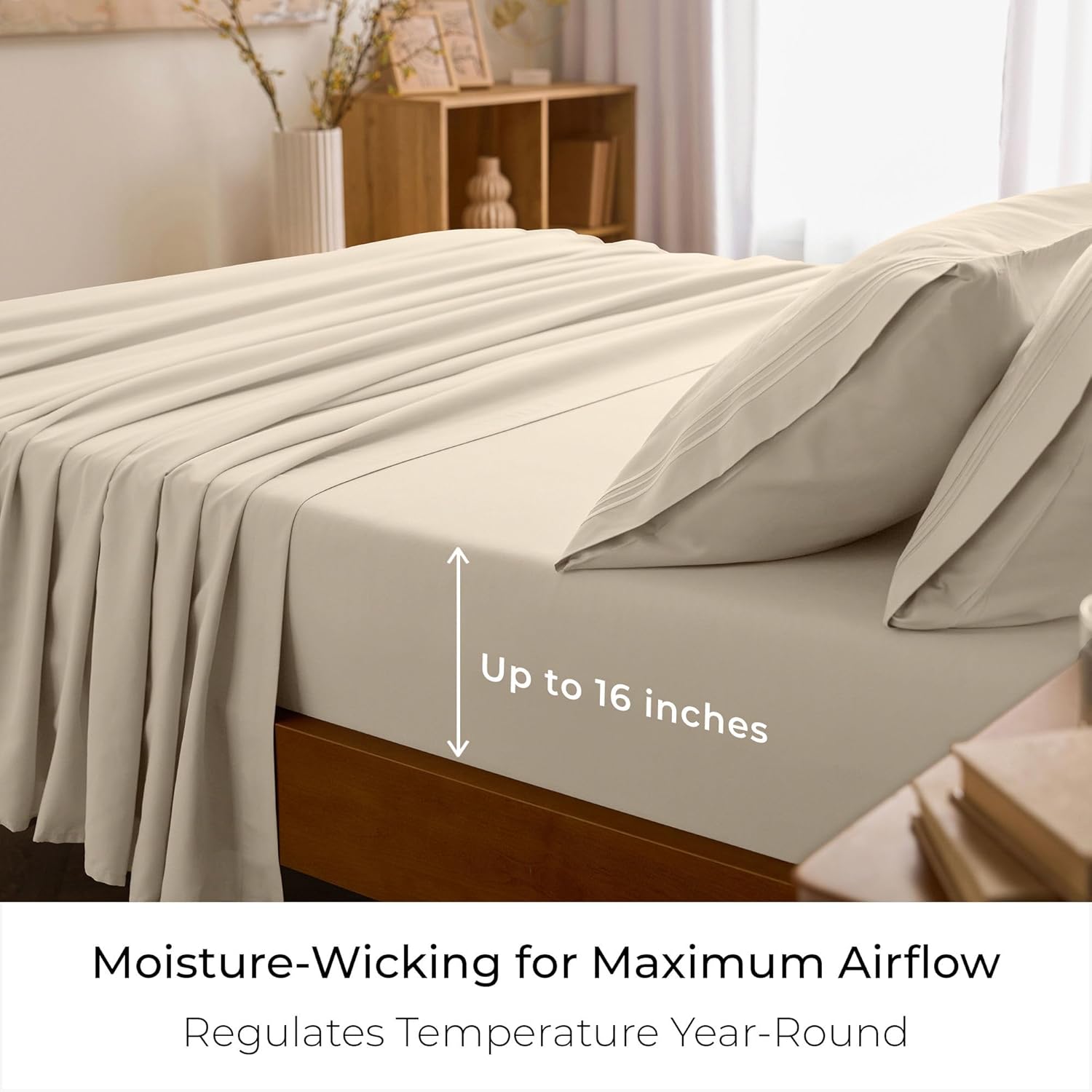 Mellanni Full Sheets Set - 4 PC Hotel Luxury Bedding | Extra Soft, Cooling & Stain Resistant (Beige)