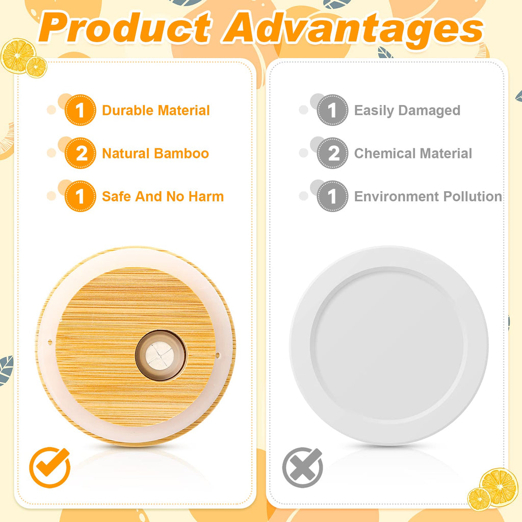 Sieral 70mm Bamboo Jar Lids with Straw Hole for Glass Cups Reusable Wooden Mason Jar Lids for Beer Can Cups, 2.76 Inch Canning cover with Silicone Ring for Regular Mouth Drinking Jars(80 Pcs)