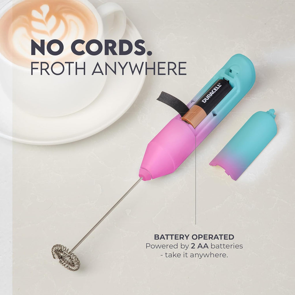 Zulay Kitchen Milk Frother - Handheld Electric Drink Mixer for Coffee & Lattes - Bright Bubblegum Color