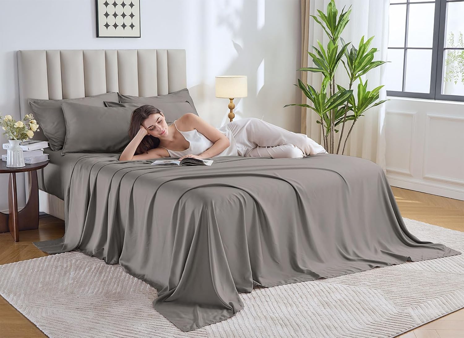 Pure Bamboo Twin XL Sheets - Luxuriously Soft & Cooling 100% Organic Viscose Set | Graphite Color, Double Stitching