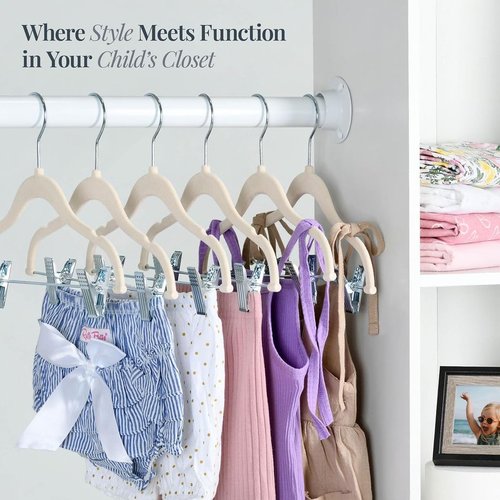 Home-it Non-Slip Velvet Baby & Kids Clothes Hangers - 12 Pack Ivory Heavy-Duty Space-Saving Design
