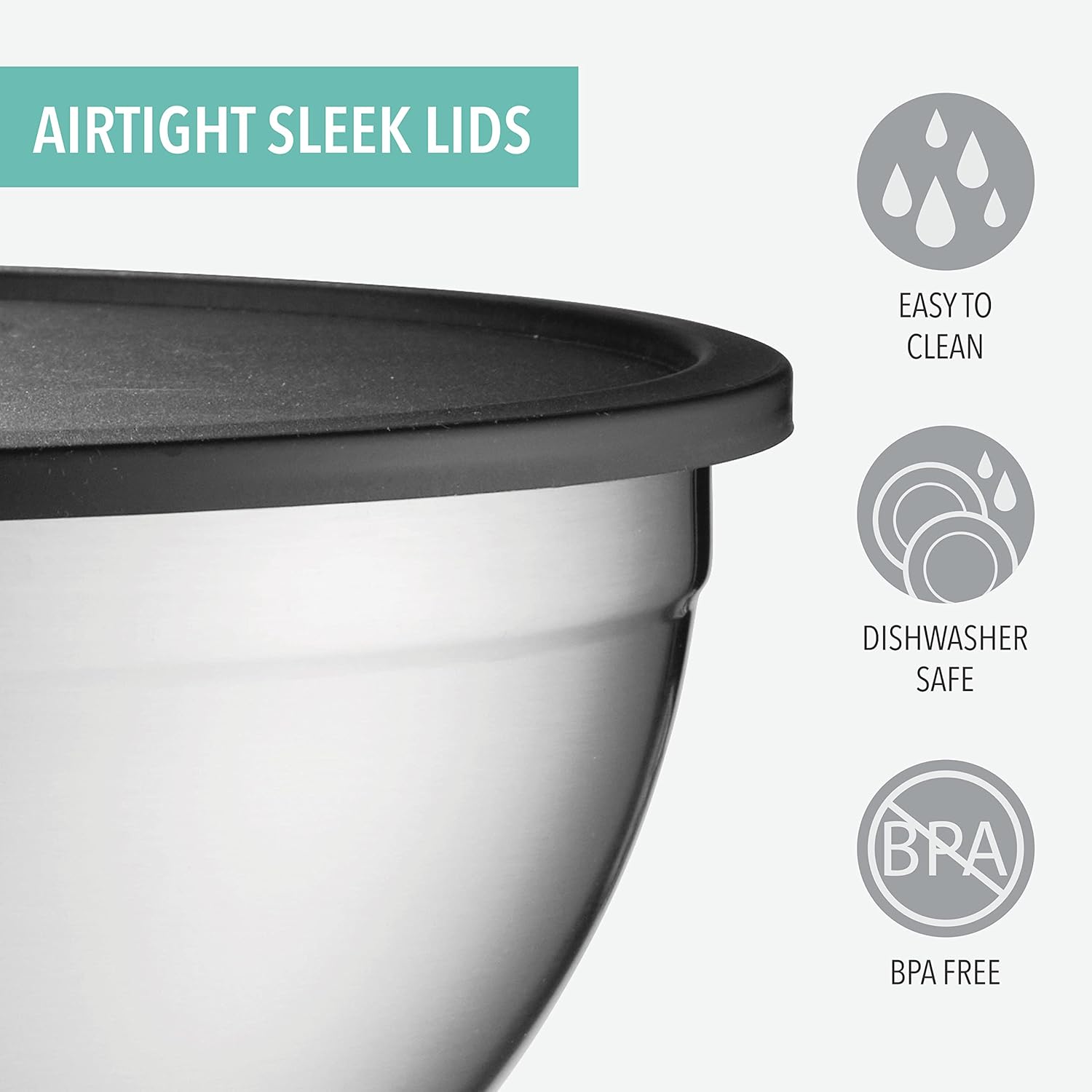 Table Concept Stainless Steel Mixing Bowls - Airtight Lids for Space-Saving Storage | Ideal for Cooking & Baking