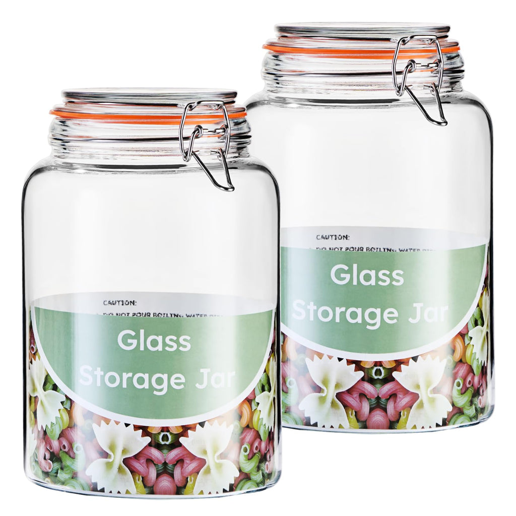 YARWELL 1 Gallon Wide Mouth Glass Jars, Airtight Leakproof Canisters with Lids, Clear Food Storage Containers for Pantry Kitchen, Great for Flour Sugar Rice Dry Goods, Pickling Fermenting, 2 Pack