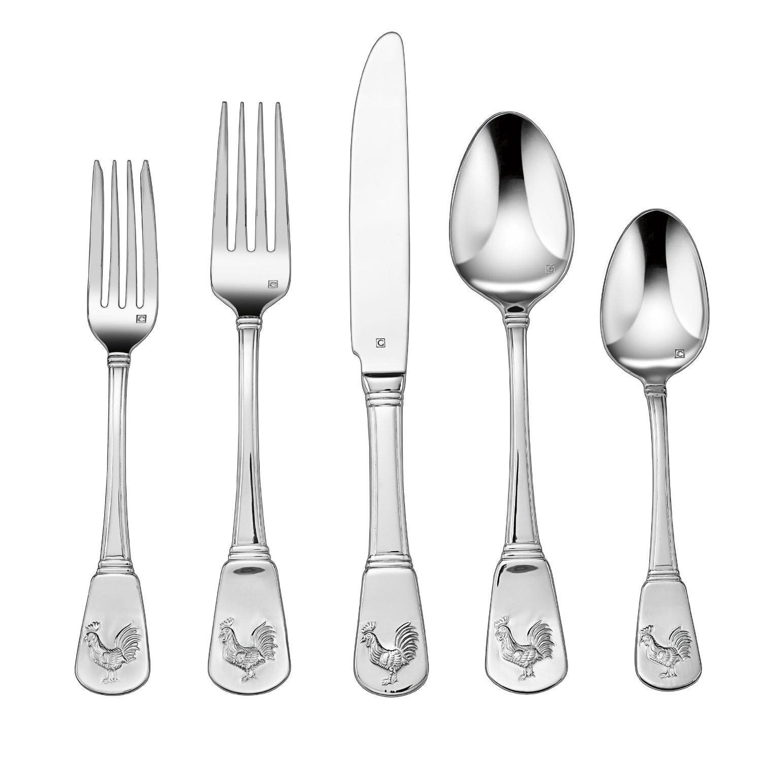 Cuisinart CFE-01-FR20 20-Piece Stainless Steel Flatware Set – French Rooster Pattern, Heavy-Gauge Handcrafted Silverware, Dishwasher Safe