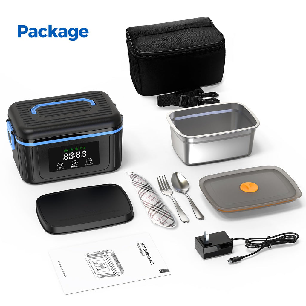 POFABIK Cordless Electric Lunch Box for Adults, Heated Lunch Box for Men, 6 Cups Self Heating Lunch Box, Battery Powered, 304 Stainless Steel, 18000mAh, Portable Food Warmer with Insulated Carry Bag