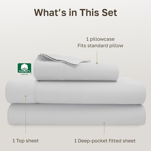 California Design Den Twin XL Bed Sheets Set - 100% Cotton, 400 Thread Count, Silky Smooth Sateen - Silver