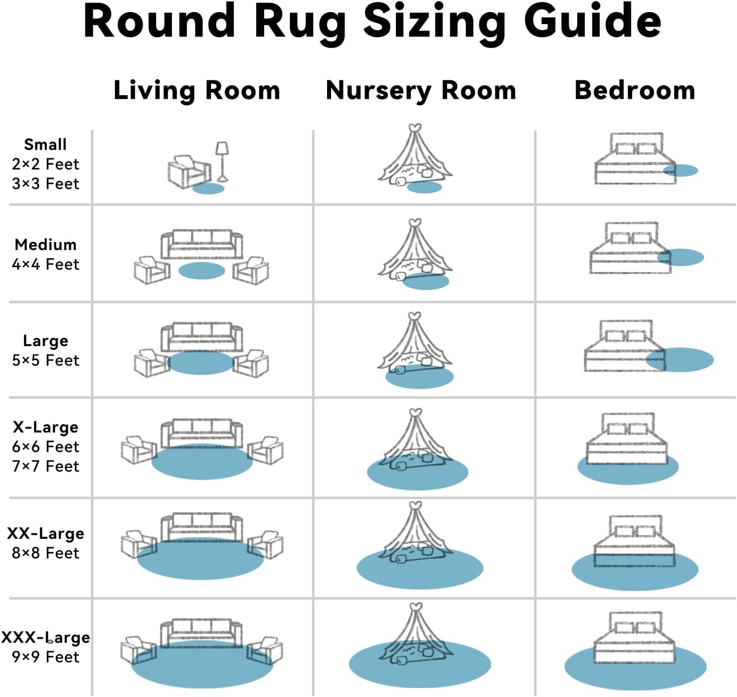 OLANLY Round Slate Blue Area Rug - Soft, Fluffy, Machine Washable 9 ft Circle Carpet for Bedroom & Living Room