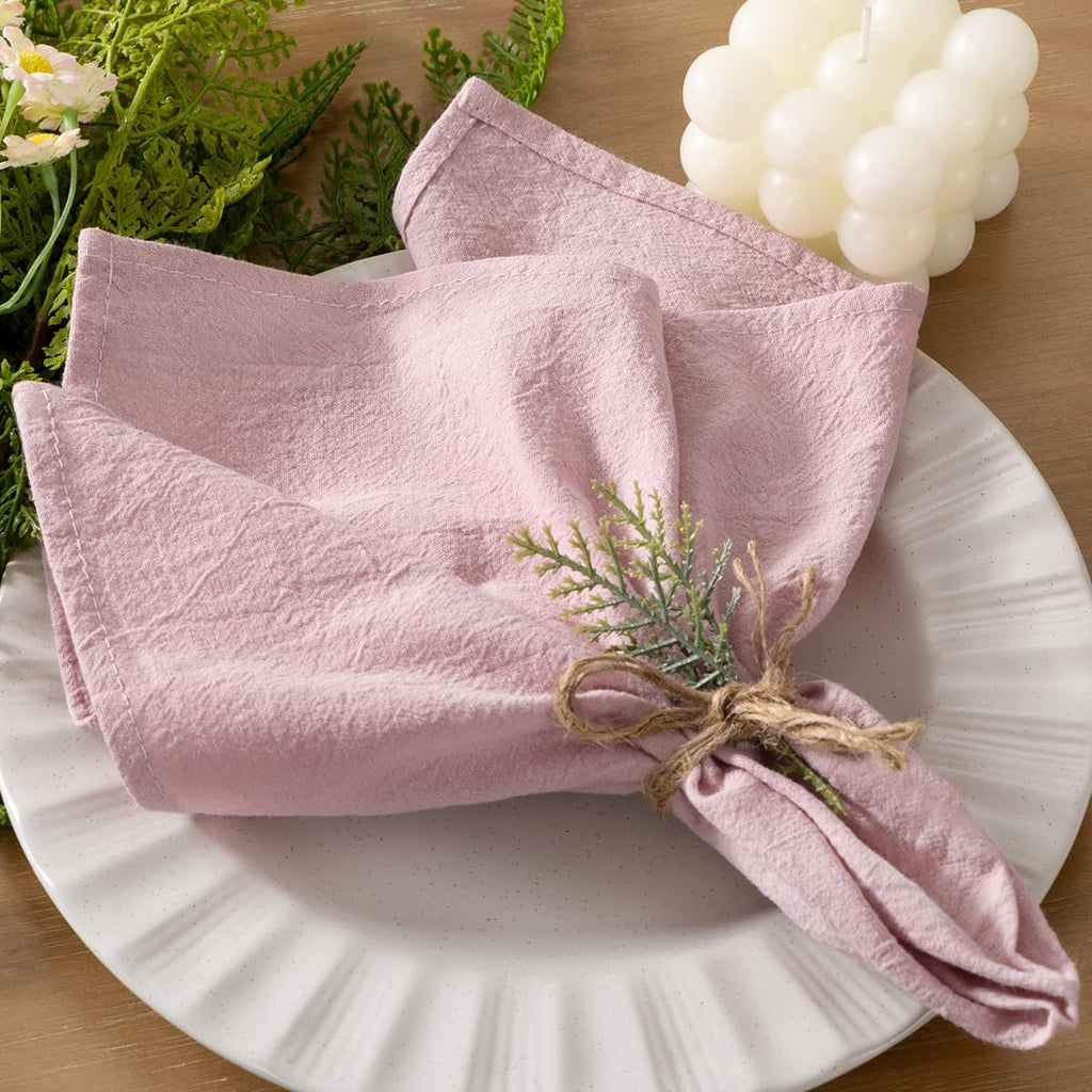 Socomi Cloth Napkins - Pink Linen Cotton Set of 6 | Washable & Reusable 17"x17" for Thanksgiving & Events