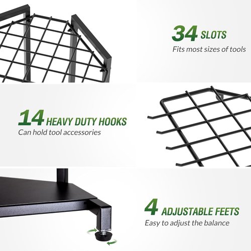 Heavy Duty Metal Garden Tool Organizer - 34 Storage Compartments & 14 Hooks for Shed or Garage