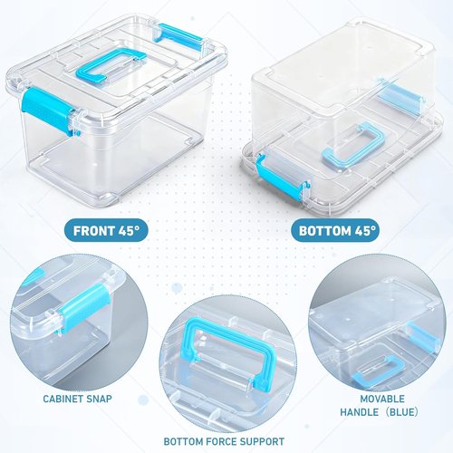 Jetec 8-Pack Clear Plastic Storage Bins - Stackable Organizers with Lids & Blue Handles | 6.5 Qt, 11.02 x 7.48 x 6.02''