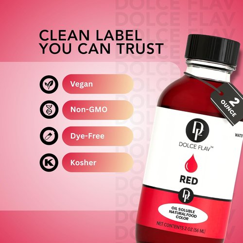 Dolce Flav Natural Red Food Coloring - Vivid Plant-Based Dye from Beets | 2 oz Water-Soluble Liquid for Baking & Drinks | No Artificial Dyes | Kosher & USA-Made