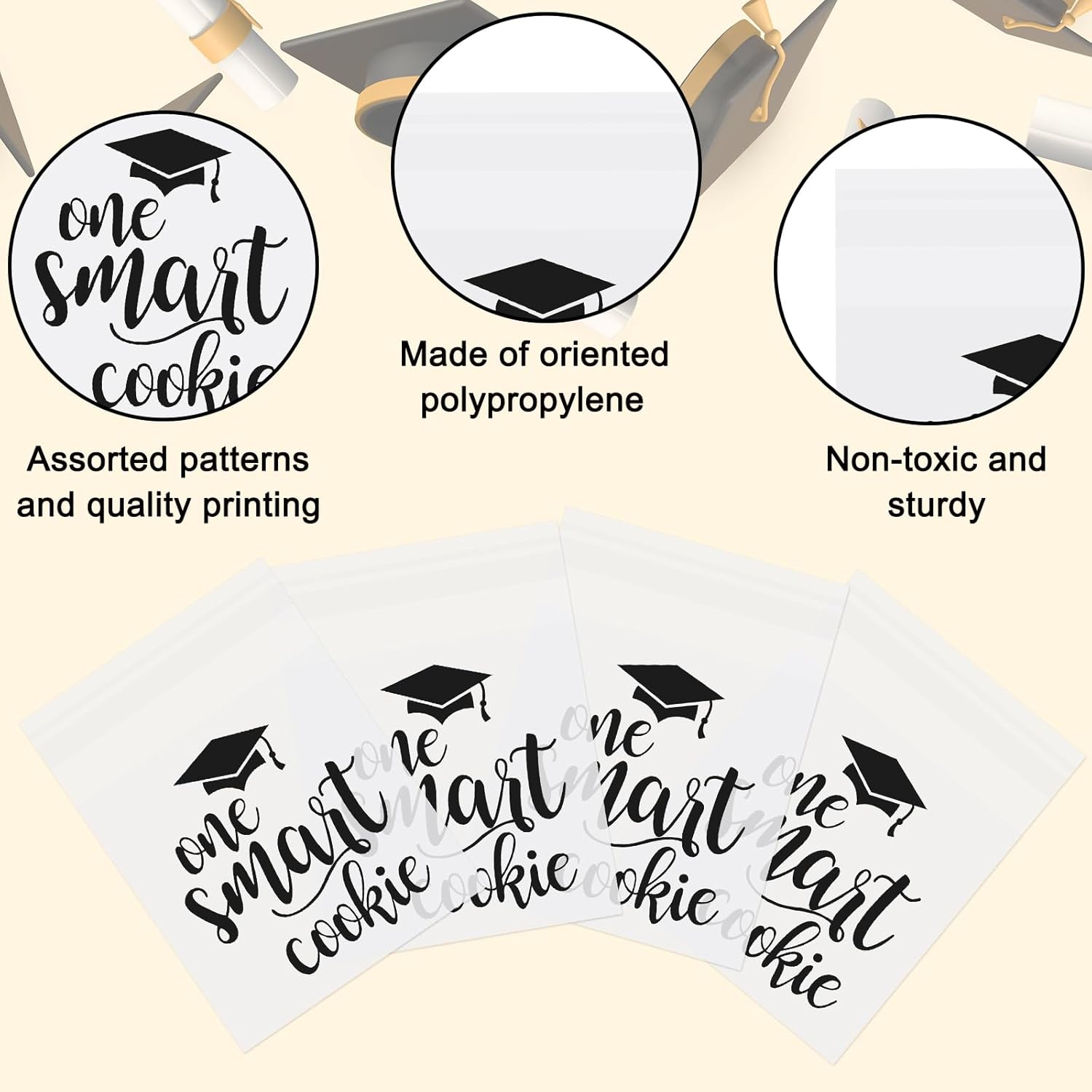 Whaline Graduation Treat Bags - 320Pcs Clear Cellophane Goodie Bags for Cookies & Snacks