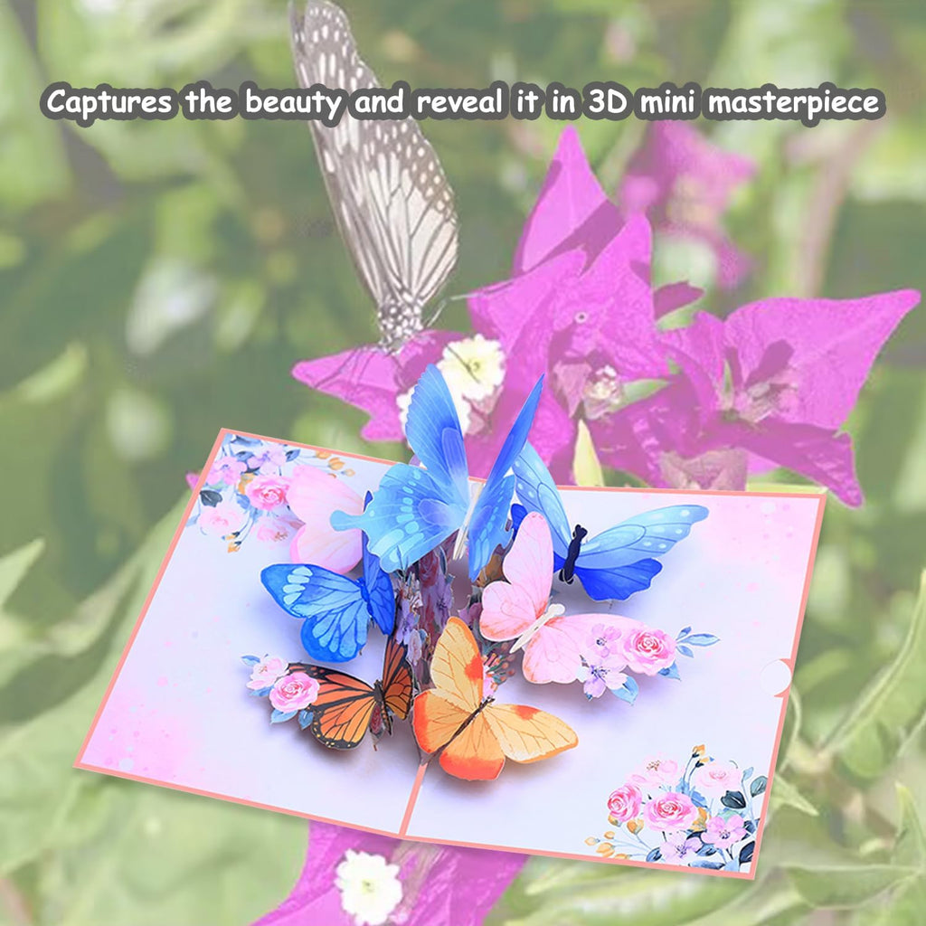 ROBBEAR 3D Butterfly & Flower Pop-Up Greeting Card - Handmade Envelope for Any Occasion