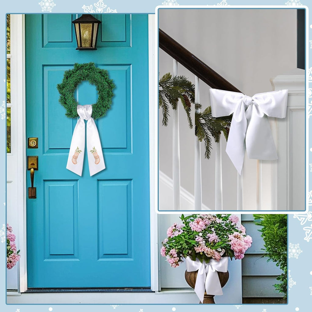 VitalCozy Wreath Sash Set - 8 Pcs Blank Embroidery Accessories for Indoor/Outdoor Decor | White (4.49" X 56.30")