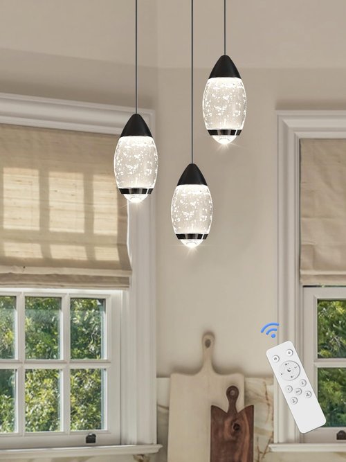 WOSOHYUN Modern Black Chandelier Pendant Light, 1-Light Single Head Crystal Ceiling Light Fixture for Dining Room, Kitchen Island, Bedroom, Entryway Lighting