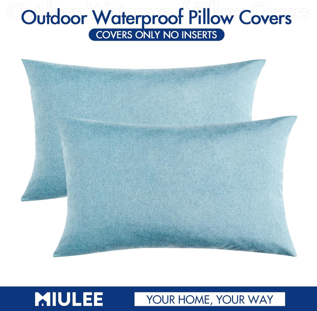 MIULEE Decorative Outdoor Throw Pillow Covers - Waterproof Faux Linen Cushion Cases | 20x12 Inch, Blue Gray, Pack of 2