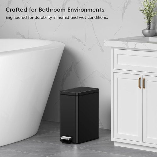 EKO Small Bathroom Trash Can - Soft Close Lid & Step Pedal | 10L Stainless Steel, Anti-Fingerprint Matte Black