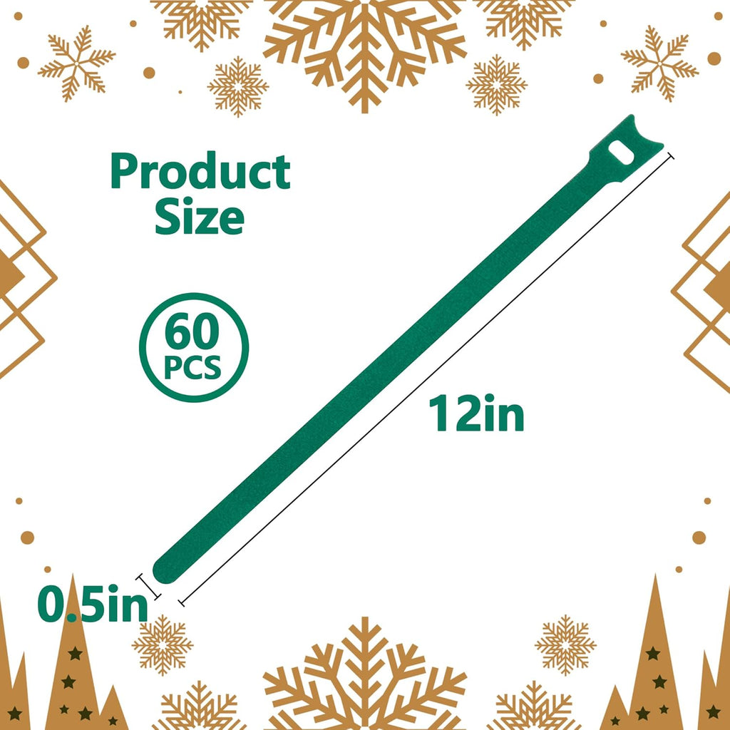 Skiennix 60 Pcs Christmas Garland Ties - 12" Adjustable Reusable Nylon Cable Straps for Holiday Decor | Green