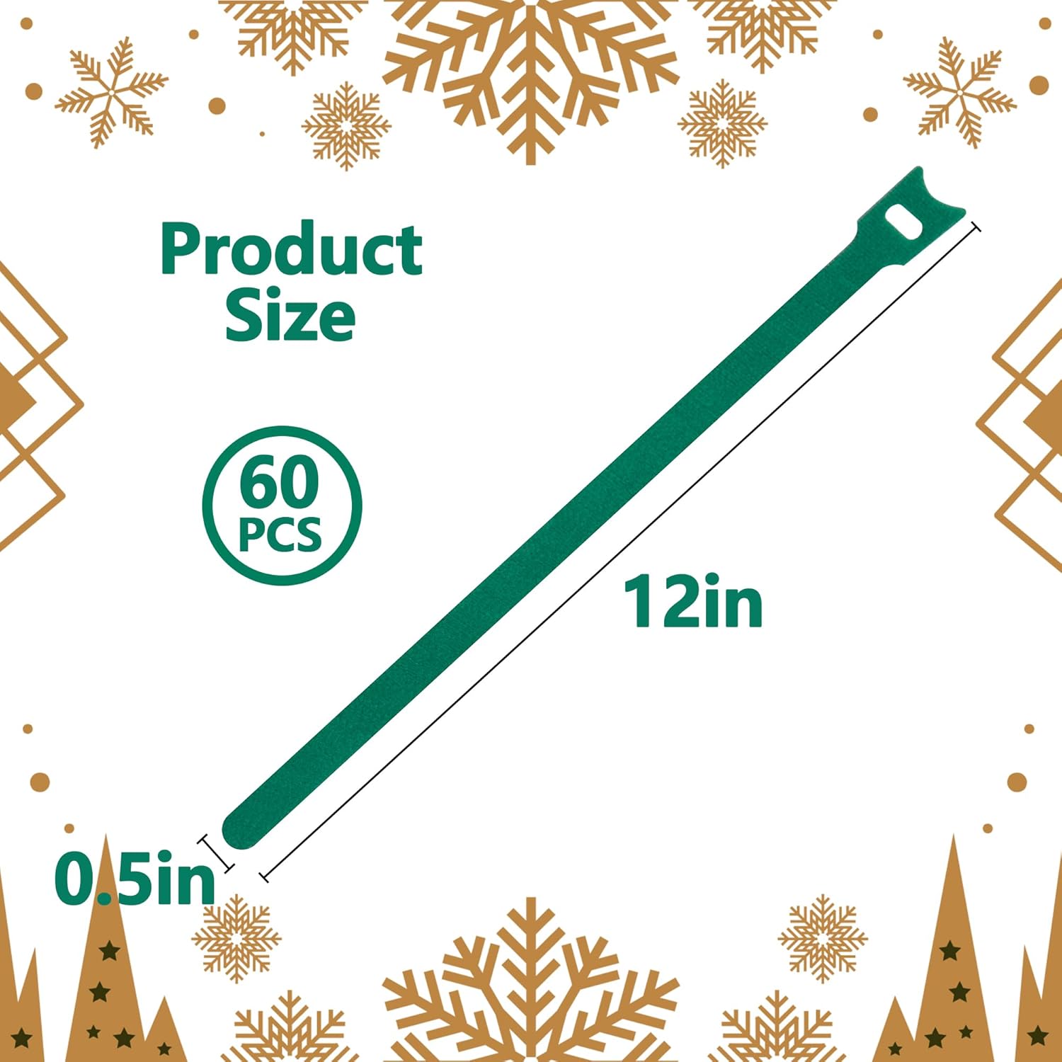 Skiennix 60 Pcs Christmas Garland Ties - 12" Adjustable Reusable Nylon Cable Straps for Holiday Decor | Green