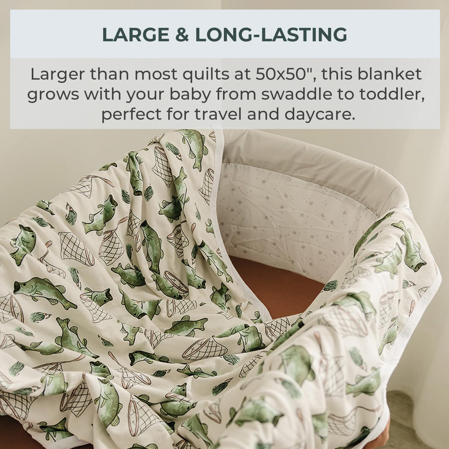 Pobibaby Premium Baby Blanket, Soft Stretchy Quilt for Babies, Toddlers, Kids (Gone Fishing)