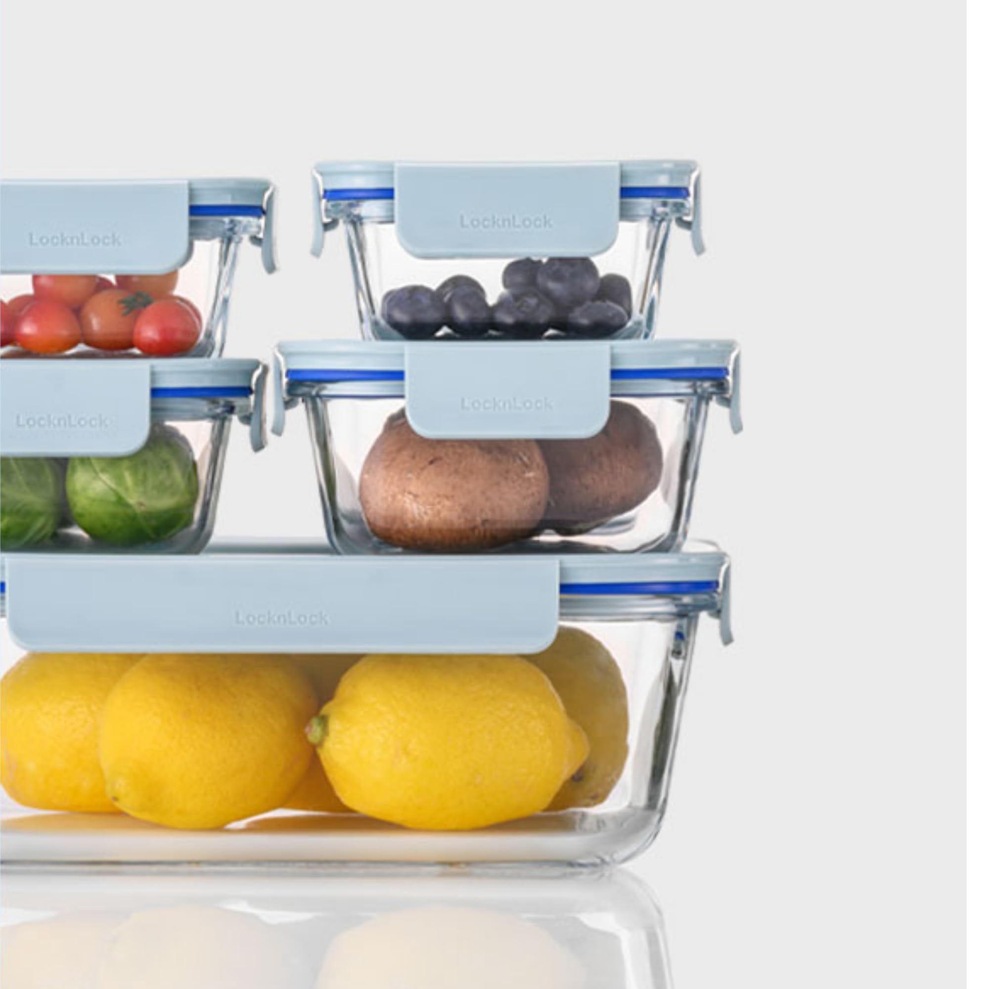 LocknLock LNG445S3M The Clear Borosilicate Glass Food Storage Containers with Lids, 6-Piece Set for Kitchen, Lunch, Meal Prep, Leftovers, Leakproof, Freezer, Microwave, and Dishwasher Safe, Mint