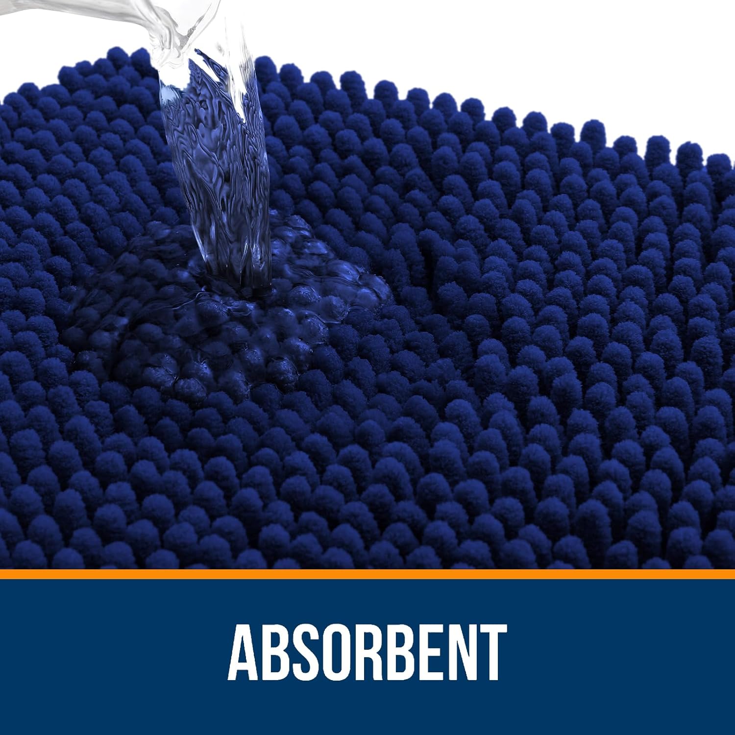 OLANLY U-Shaped Toilet Rugs - Extra Soft Chenille, Quick-Dry, Non-Slip Bath Mat | 20x20 Navy