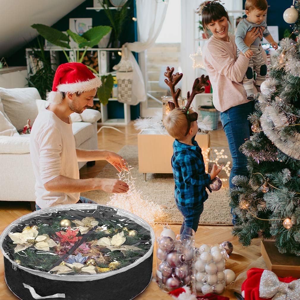 Primode Wreath Storage Bag 24" - Durable 600D Oxford Container with Clear Window for Easy Holiday Storage