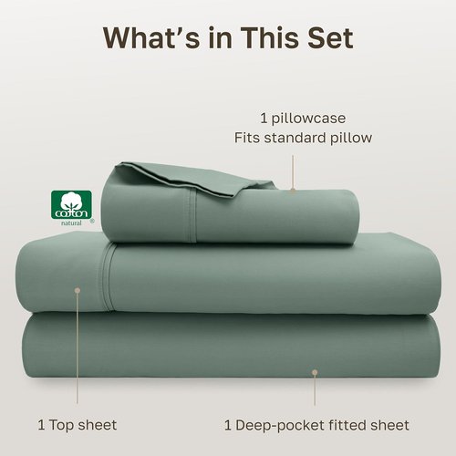 California Design Den Twin Bed Sheet Set - 100% Soft Cotton, 400 Thread Count, Silky Sateen Weave, Sage Green
