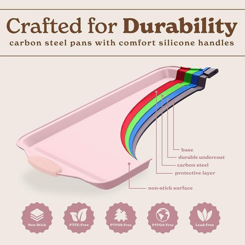 Country Kitchen Nonstick Bakeware Set - Heavy Duty, Easy Release, Stackable, Pink | 4 Pieces