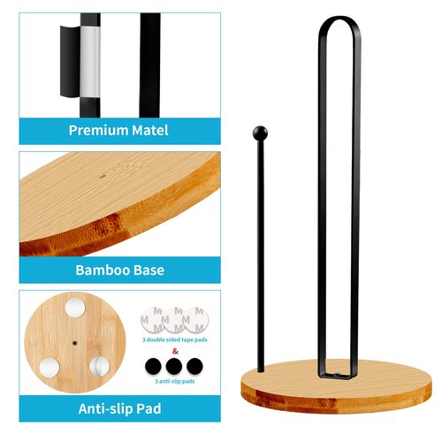 Wood Paper Towel Holder Countertop, TONLEA Kitchen Paper Towel Holder FreeStanding with Non-Slip Base for Kitchen and Bathroom Organization