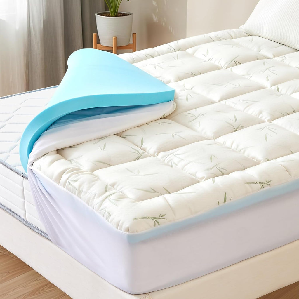 Sweetcrispy Dual Layer Memory Foam Mattress Topper - 2 Inch Gel & 1 Inch Pillowtop for Cooling Comfort