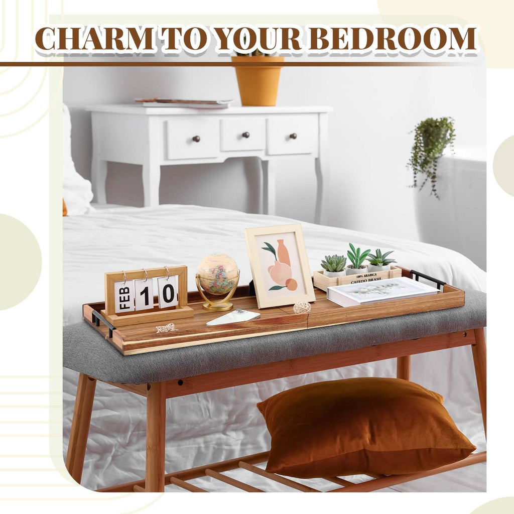 Teenyyou 36"x 12" Extra Large Ottoman Tray with Handle Acacia Wooden Charcuterie Board Serving Cheese Boards Tray Oversized Coffee Table Rectangle Supplies for Tea Kitchen Food Beverage Fruit Snack