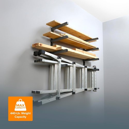 Bora 4-Level Lumber Storage Rack - Space-Saving Metal Shelf for Wood, Pipes & Boards | PBR-004B Black Gray