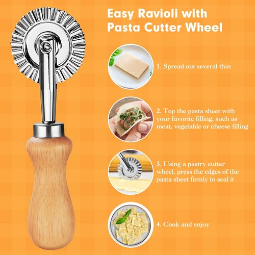 2Pcs Pasta Cutter Wheel Stainless Steel Fluted Pastry Ravioli Cutter Wheel with Wooden Handle Pastry Crimper for Home Kitchen