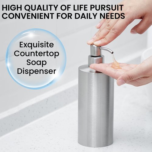 2 Pcs Large Stainless Steel Soap Dispenser(18.6 oz/550 Ml), Countertop Liquid Hand Soap Pump Bottle Rust Leak Proof Stand Free Metal Dispenser for Countertop Bathroom Kitchen Sink Hand Dish Lotion