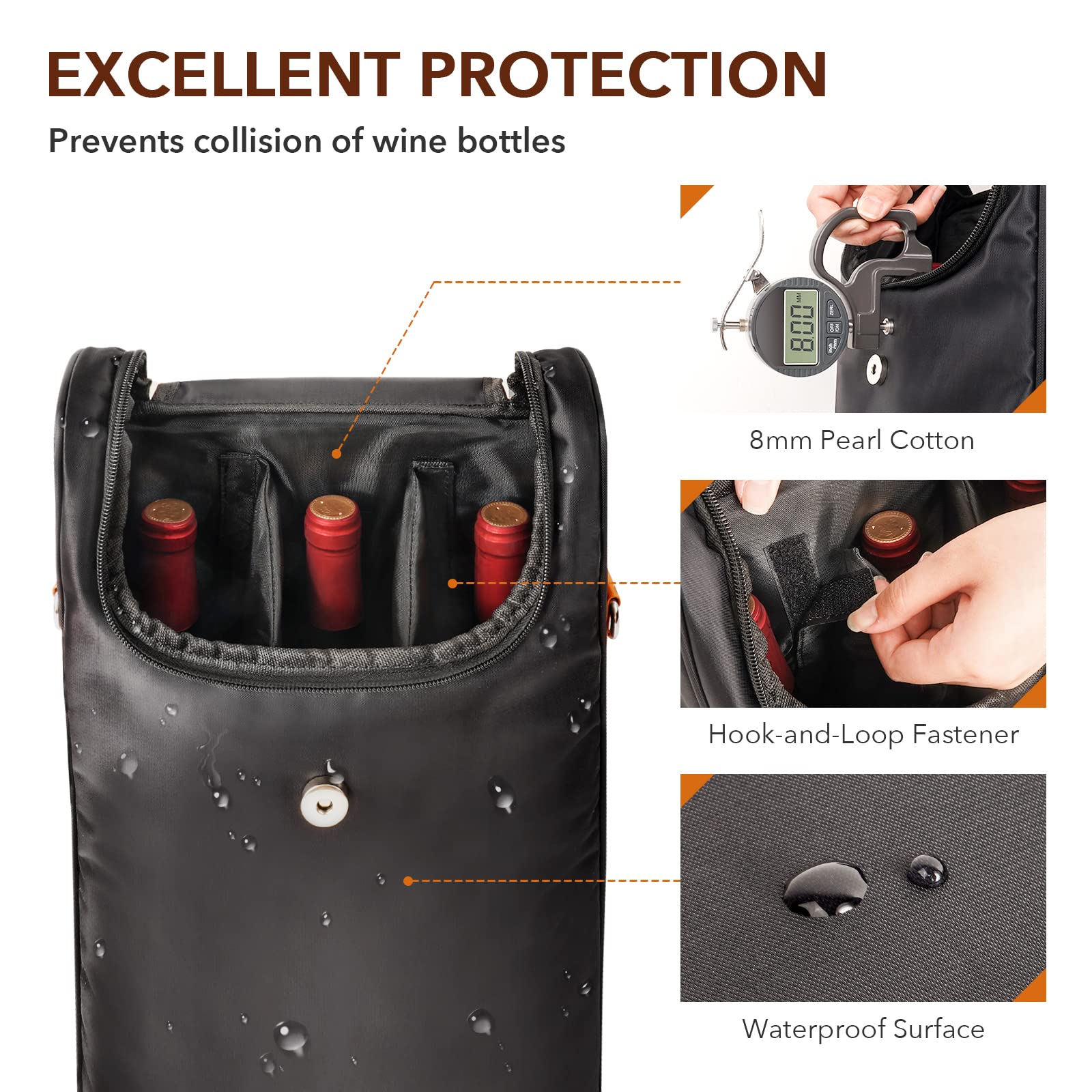 Philiva 3 Bottle Wine Tote Bag with Tumblers and Opener, Portable Wine Carrier Purse for Travel/Picnic/Beach/Pool/Events/Hiking, Gift for Women Men, Black