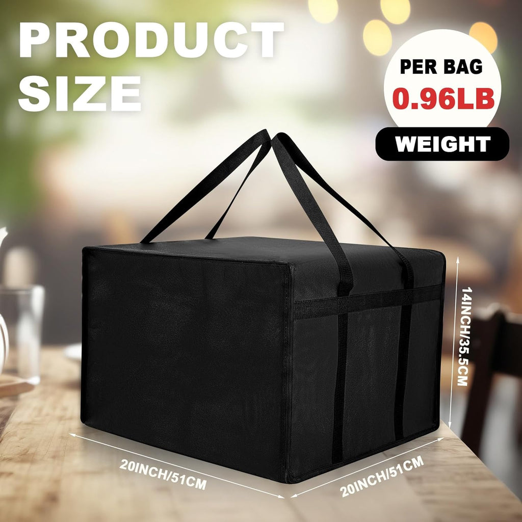 Maxcheck Insulated Pizza Delivery Bag - 20" x 20" x 14" | Reusable Cooler for Hot Food Delivery (Black)