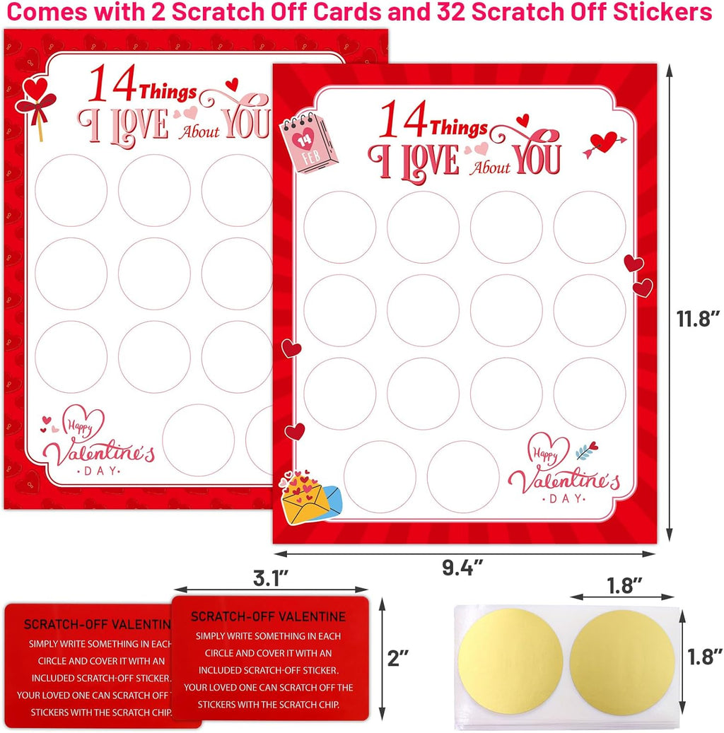 WorldBazaar Scratch Off Cards - 14 Things I Love About You | Valentine's Day Gift Set (2 Pcs)
