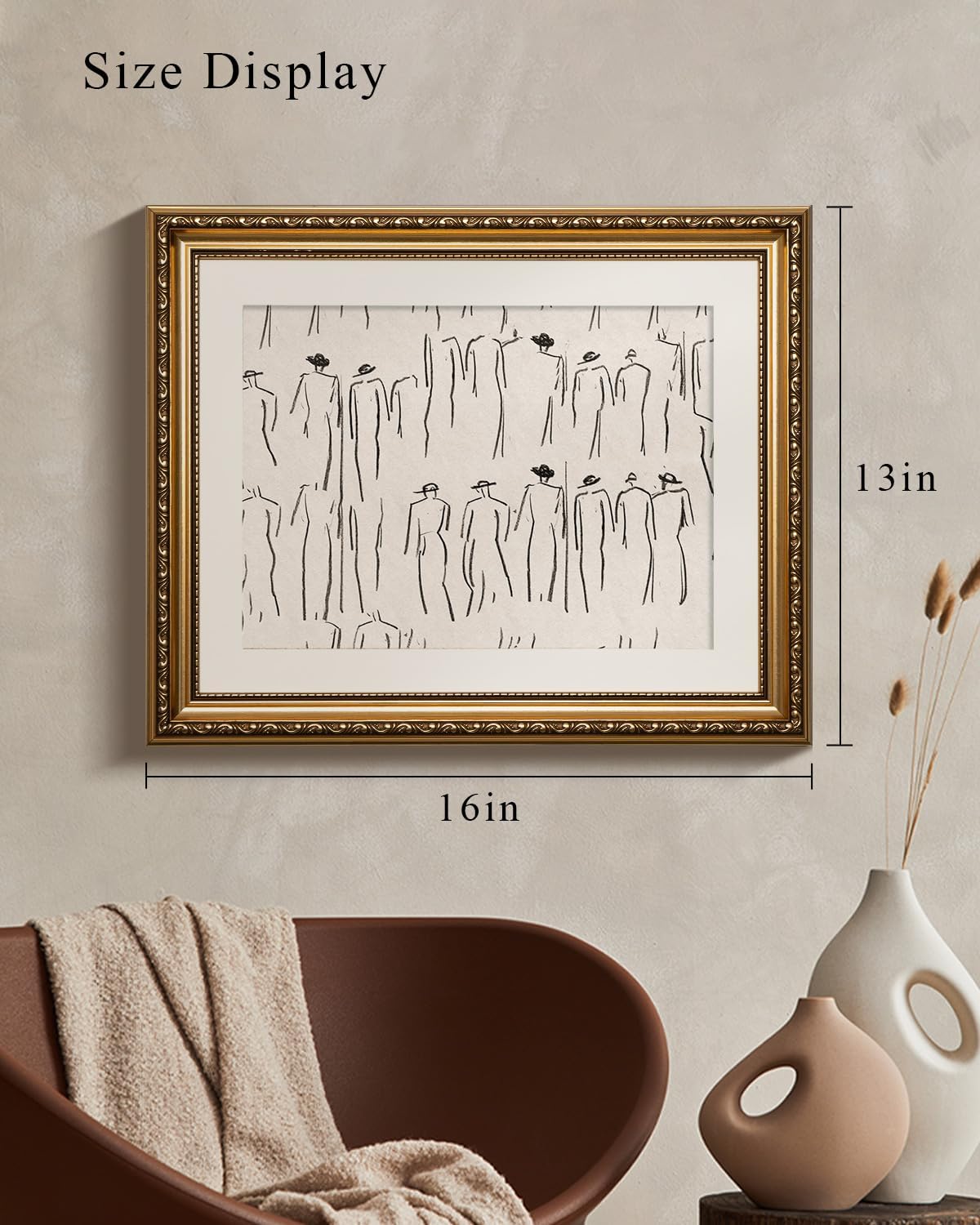 VIYYIEA Gold Framed Canvas Print - Minimalist Abstract Wall Art for Home Decor | 13x16in Vintage Portrait