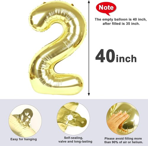 Light Gold 40-Inch Number Balloons by [Brand Name] - Perfect for 2nd, 12th, 21st Birthday Celebrations & Events