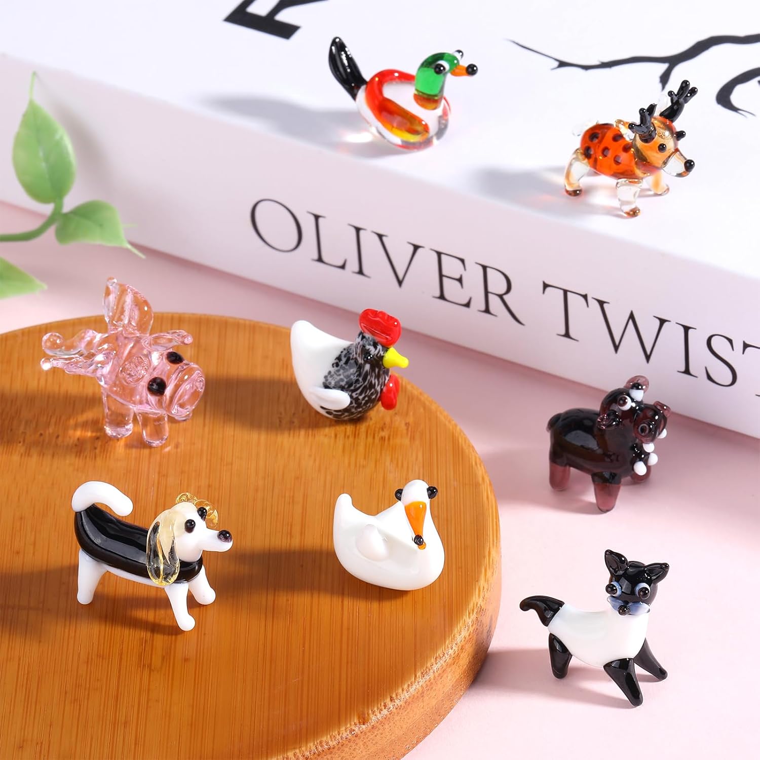 Skiennix 8 Piece Hand Blown Glass Figurines - Miniature Animal Collection for Home Decor & Gifts
